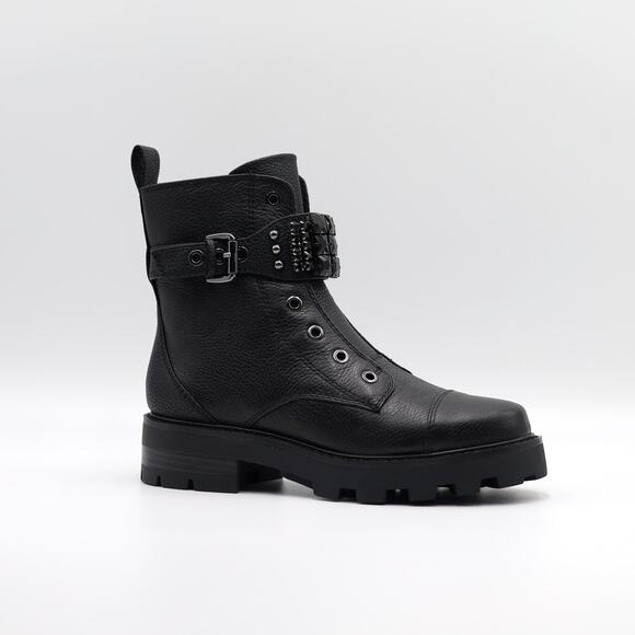 Karl Lagerfeld Paris Women Black Leather Maeva Buckled Combat Booties Size 7M - Picture 1 of 9